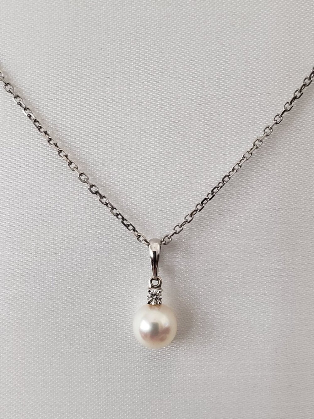 Mikimoto Akoya Pearl and Diamond Pendant Necklace 18K White Gold